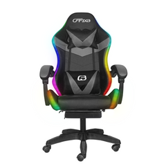 Chaise de jeu bureau avec éclairage LED, appuie-tête similicuir et repose-pieds