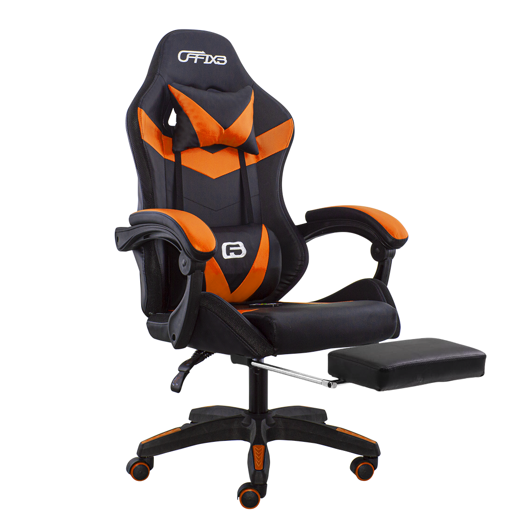 Chaise de jeu bureau avec éclairage LED, appuie-tête similicuir et repose-pieds