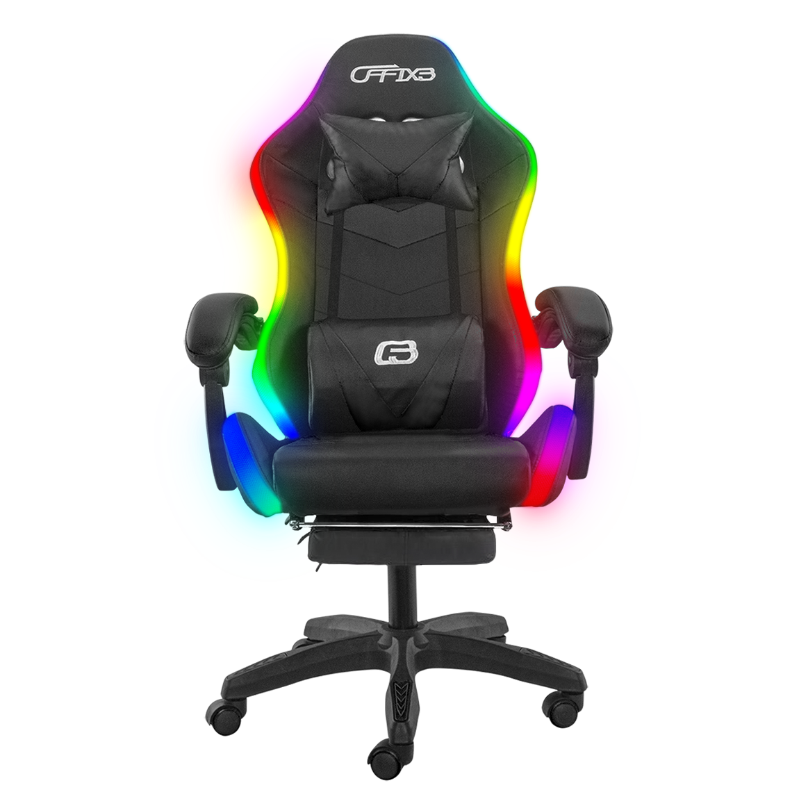 Chaise de jeu bureau avec éclairage LED, appuie-tête similicuir et repose-pieds