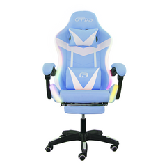 Chaise de jeu bureau avec éclairage LED, appuie-tête similicuir et repose-pieds