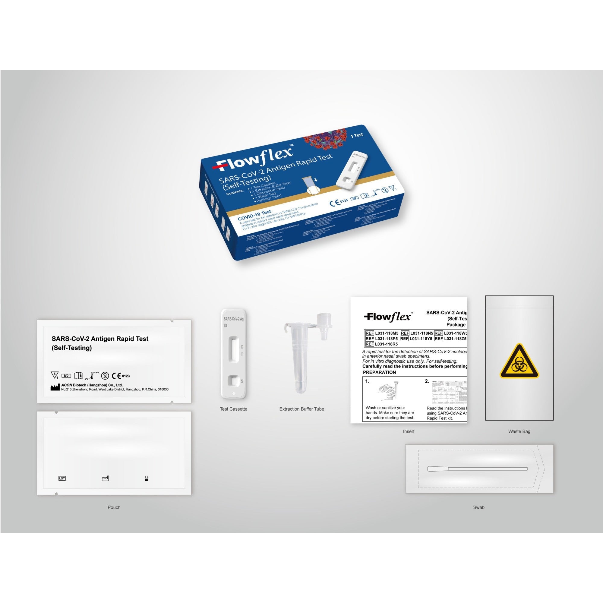 Lot de 3 Tests Hygiéniques Rapides Flowflex Sars-Cov-2 Autodiagnostic COVID-19