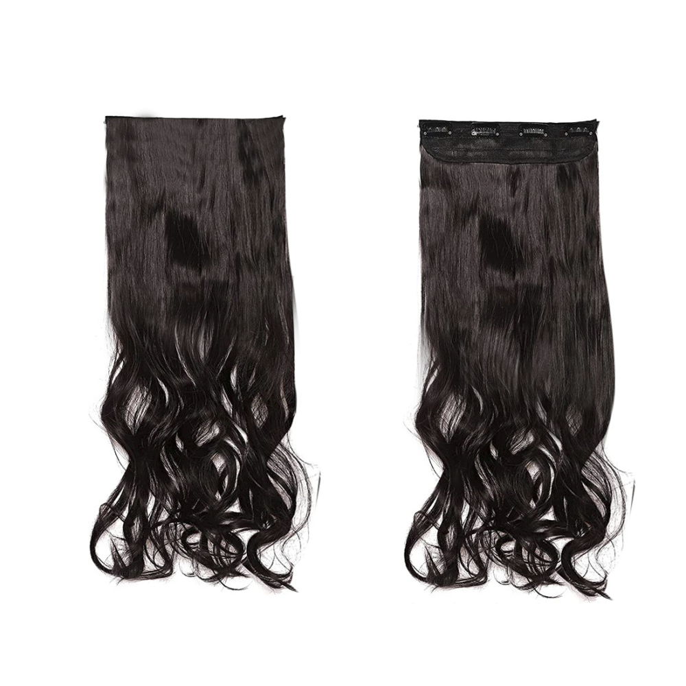 Extension 4 clips cheveux noirs ondulés de 50 cm de longueur Bande de cheveux