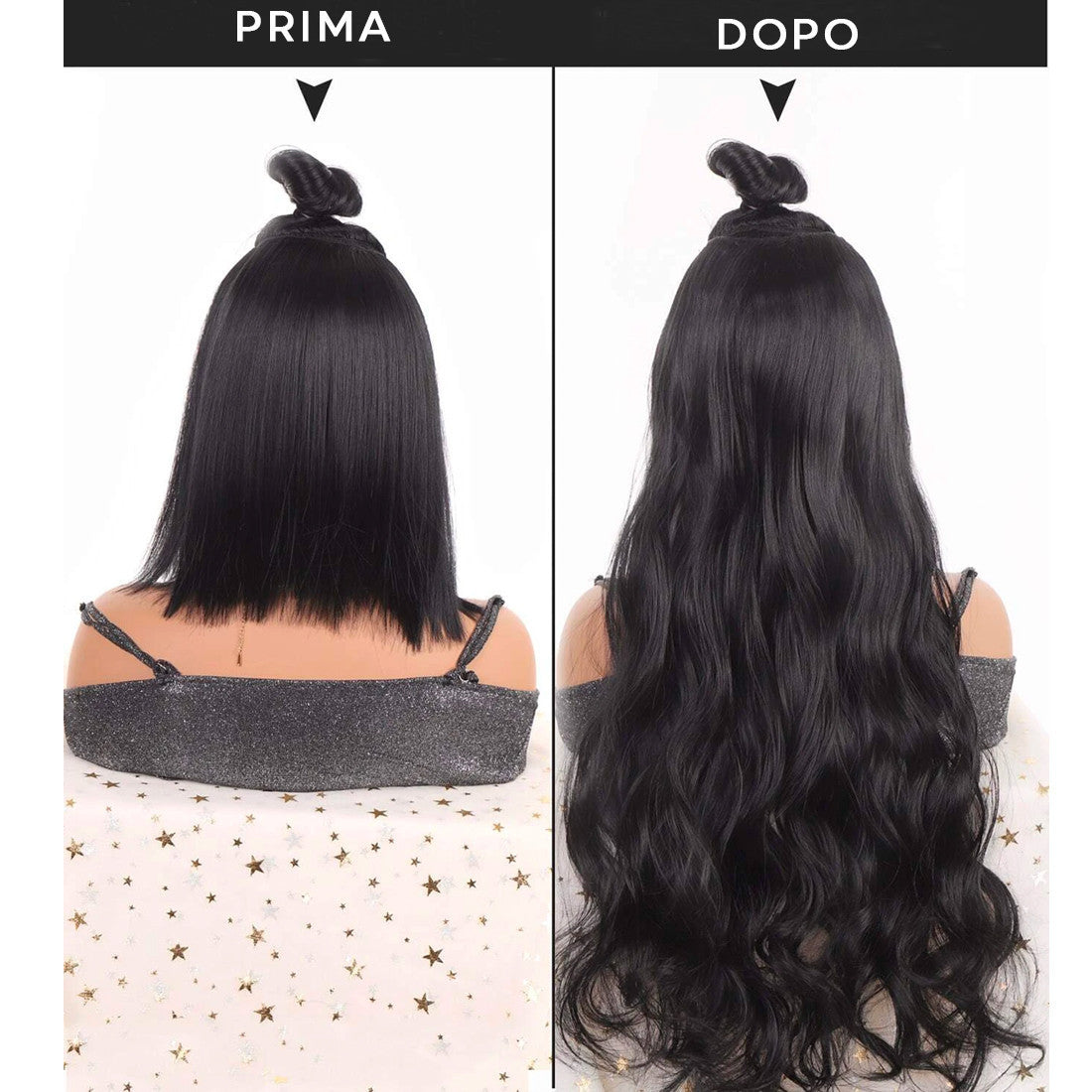 Extension 4 clips cheveux noirs ondulés de 50 cm de longueur Bande de cheveux