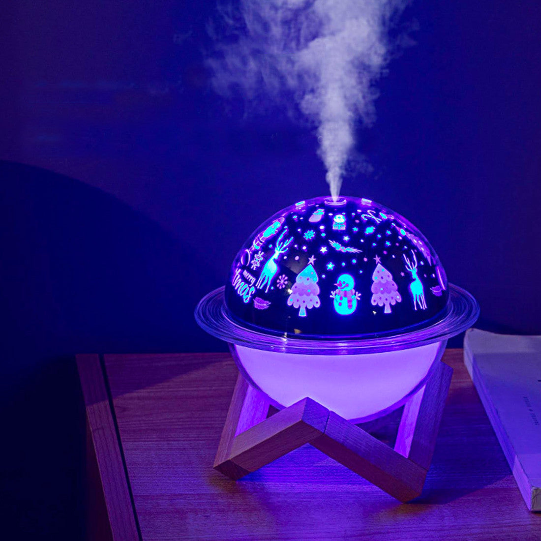 Diffuseur humidificateur Lampe LED Paysage de Noël avec support en bois