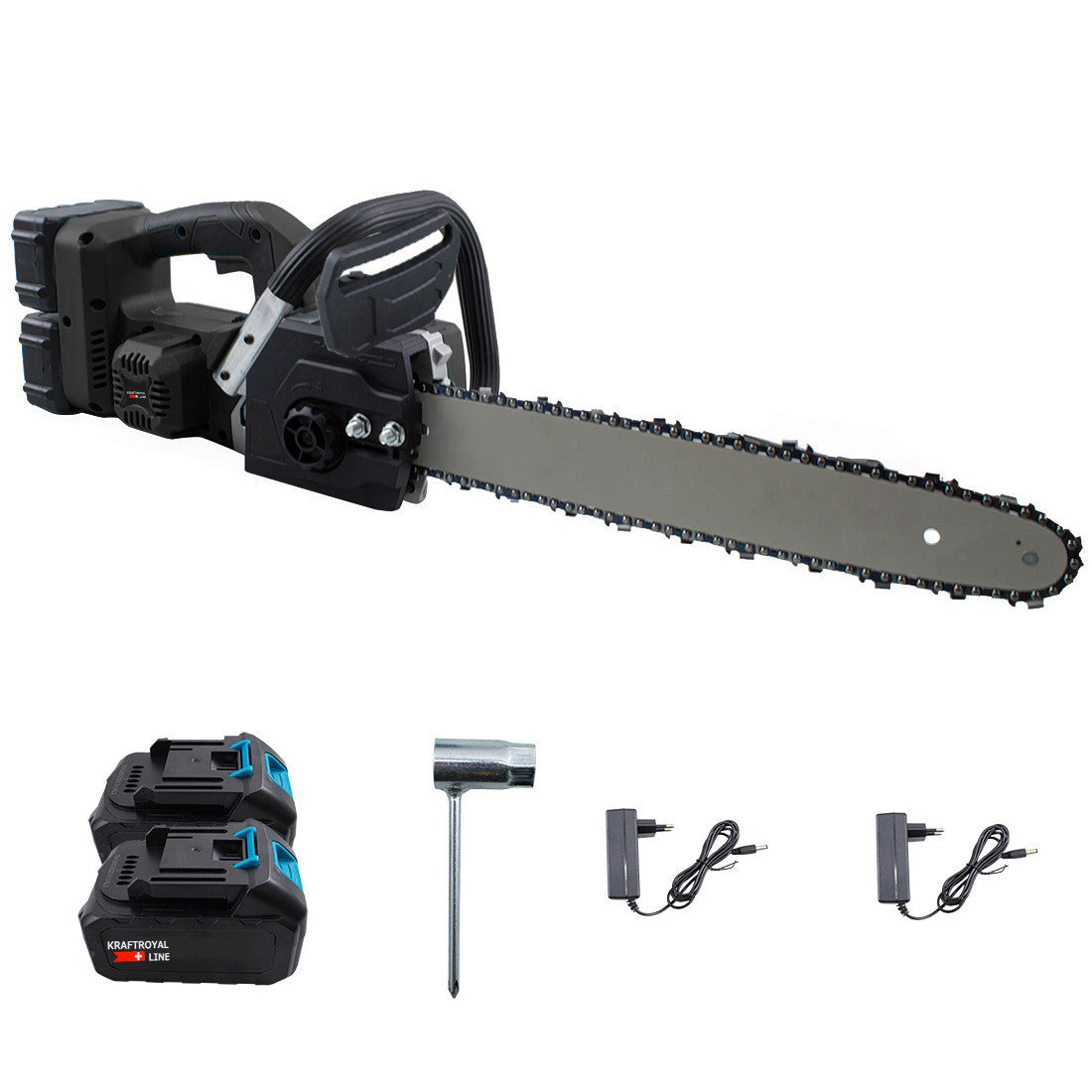 Tronçonneuse sans fil à double batterie 21V rechargeable Lame en acier de 45 cm