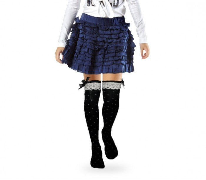 Paquet de 4 jambières motif Pois avec nœud en satin -filles et fillette 3-11 ans