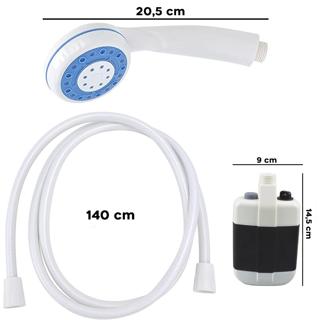 Douche portable rechargeable avec tuyau flexible pour le camping ou le jardin