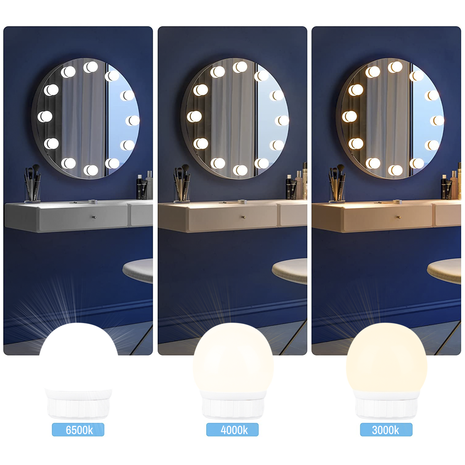 Jeu de 6 Lumières LED Réglables pour Miroir de Coiffeuse avec Câble USB
