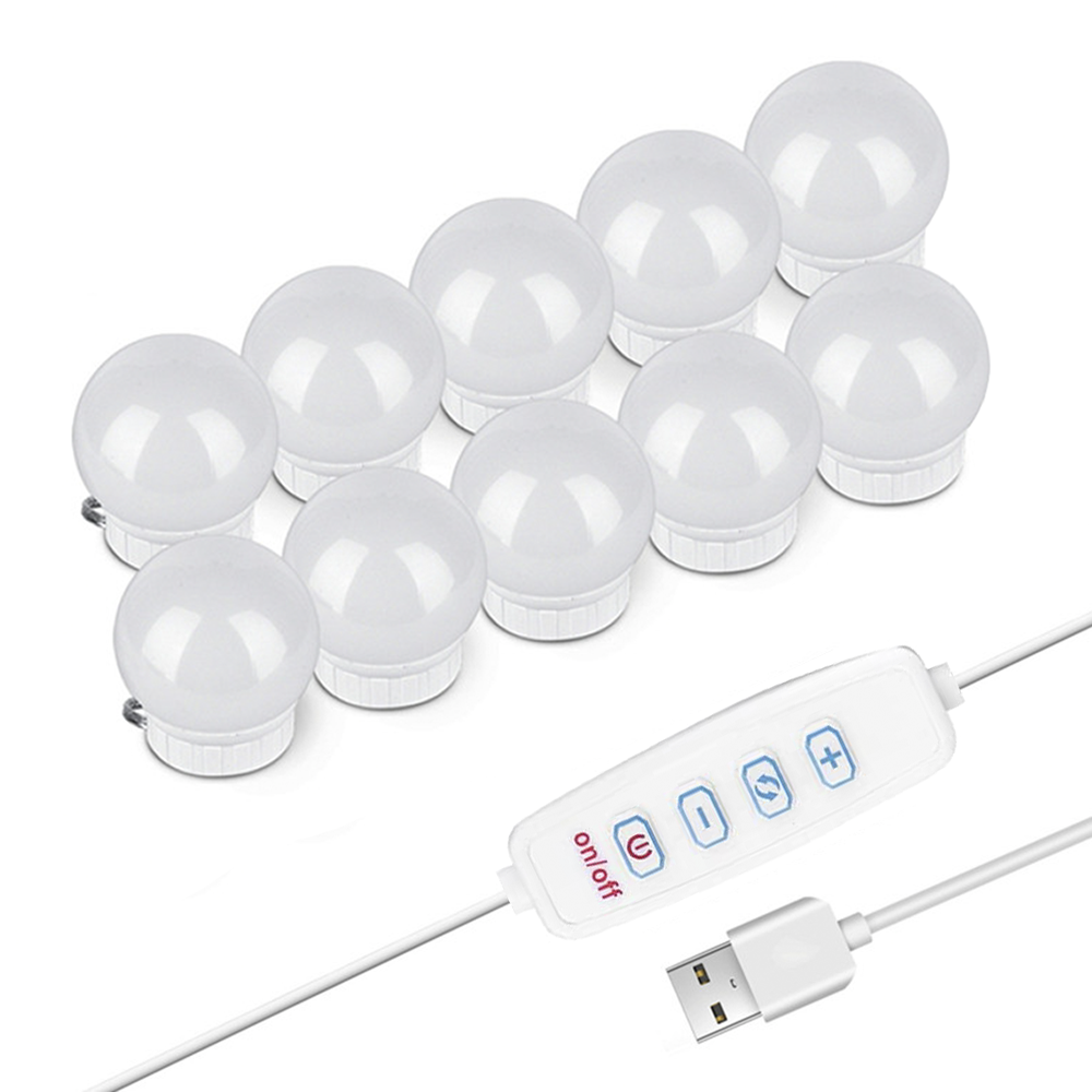 Ensemble 10 ampoules LED pour coiffeuse avec régulateur d'intensité et câble USB