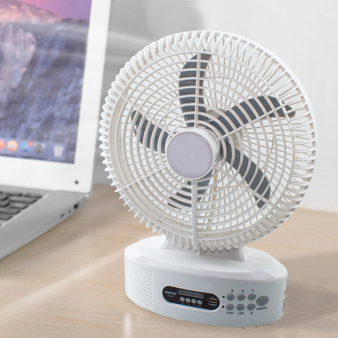 Ventilateur de table solaire rechargeable avec Bluetooth LED et radio FM