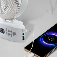Ventilateur de table solaire rechargeable avec Bluetooth LED et radio FM