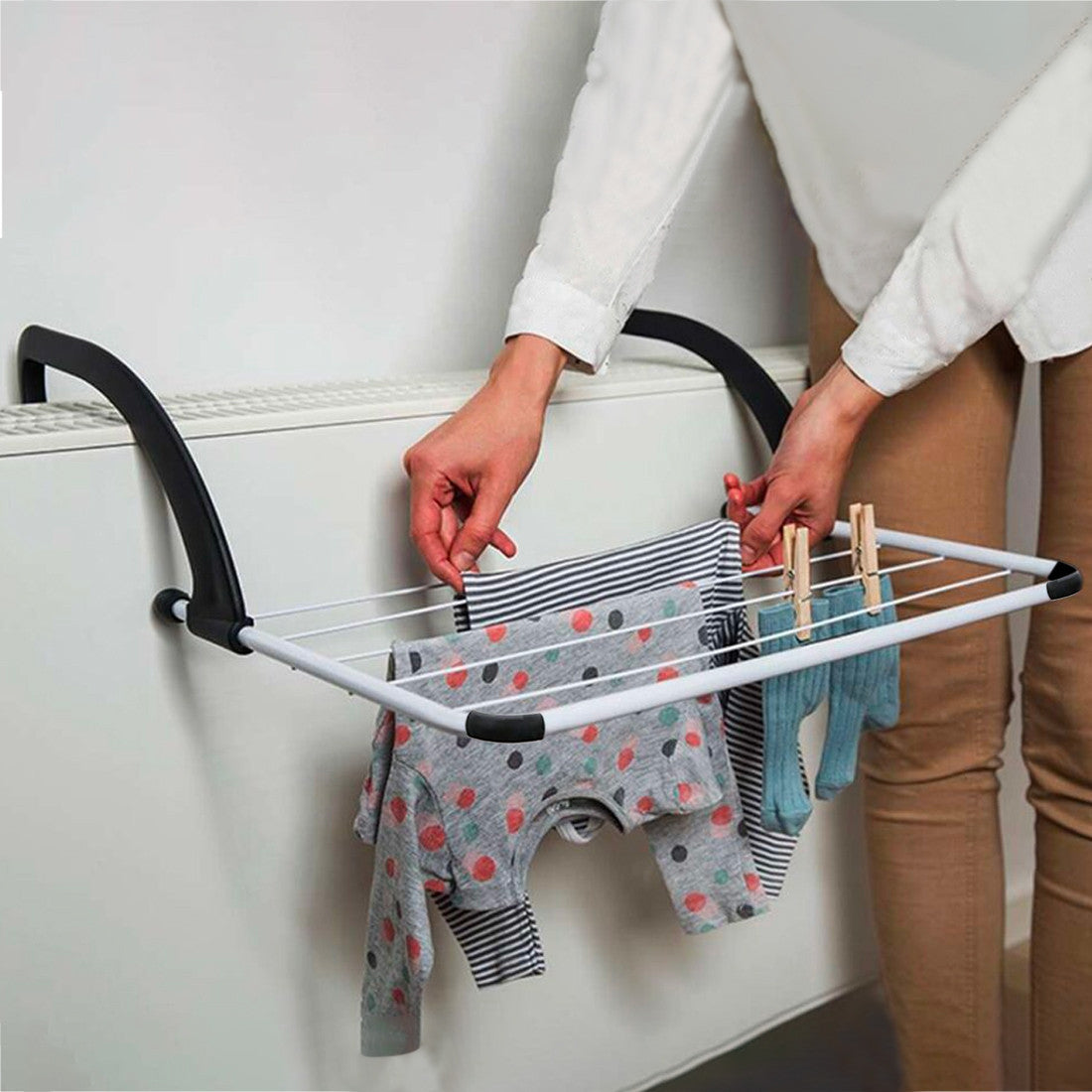 Corde à linge ou radiateur de balcon 54cm en aluminium et supports réglables