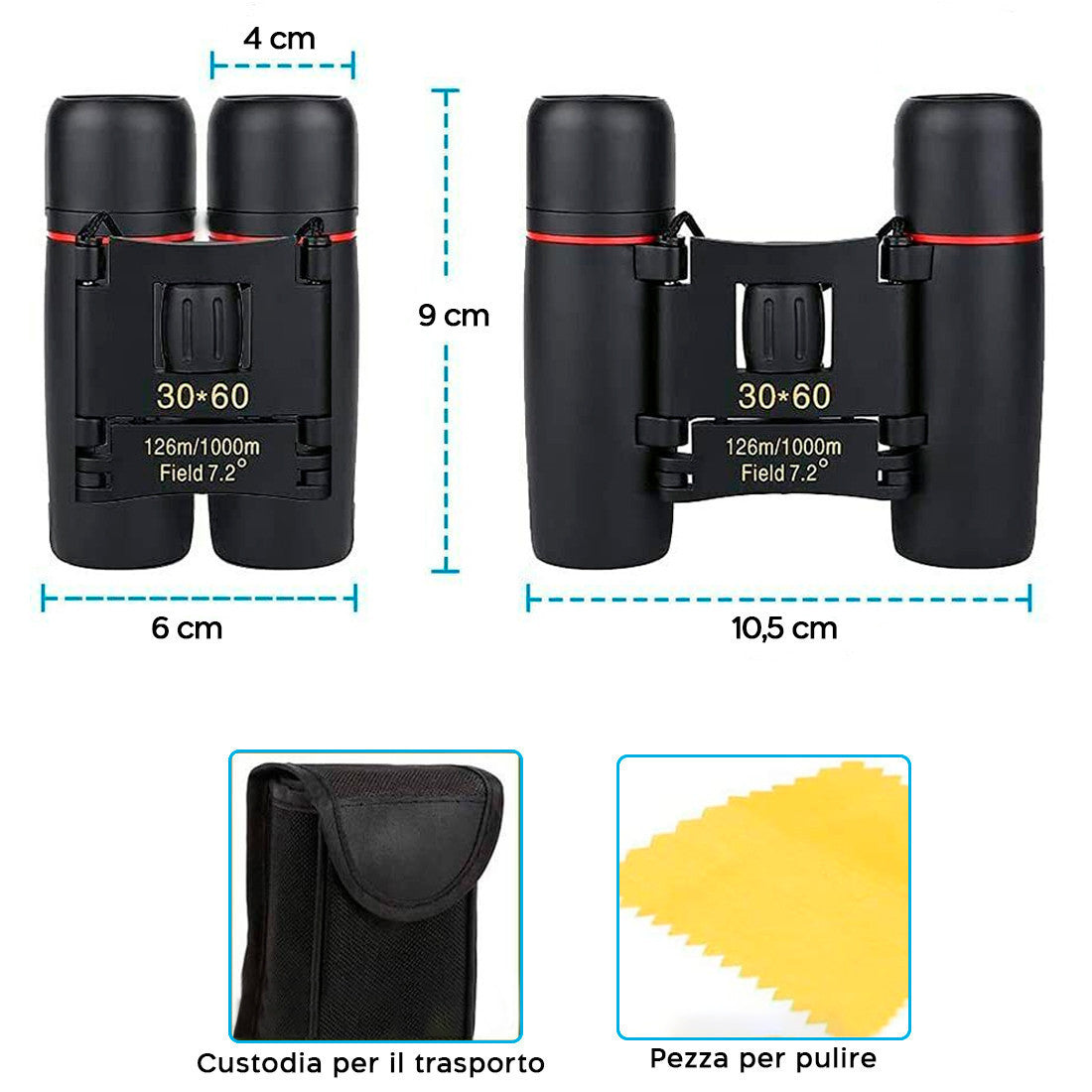 Jumelles pliantes portables compactes 30x60 pour la chasse avec vision nocturne
