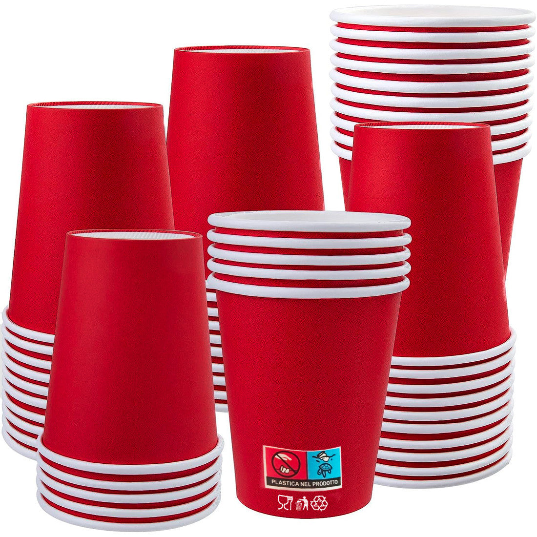 Pack 500 verres en carton Rouge 180 ml jetables, biodégradables et compostables