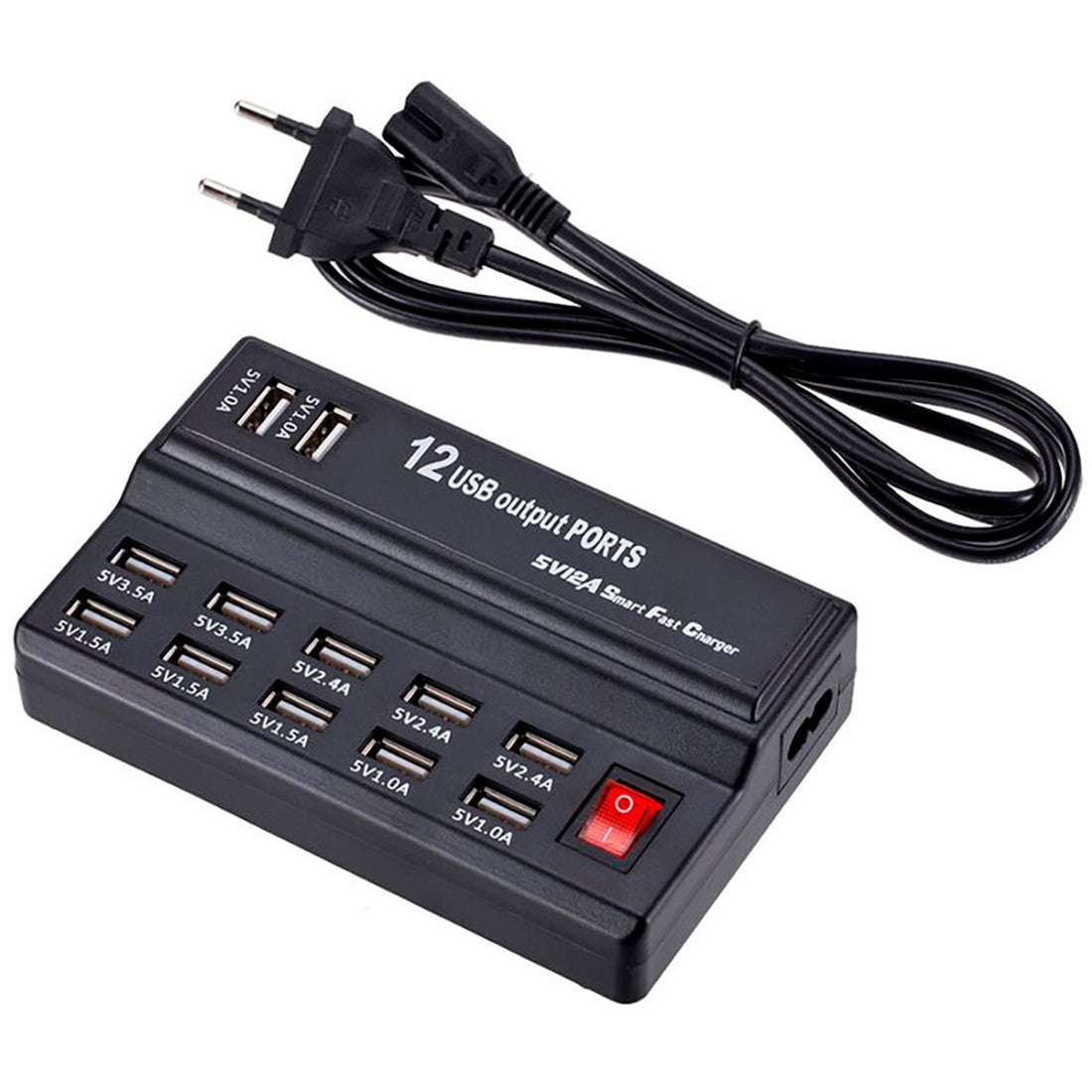 Station de charge 12 ports USB 60W Q-CD10P Charge simultanée avec interrupteur