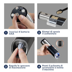 Moulin à sel et à poivre électrique alimenté batterie en acier bouton réglable