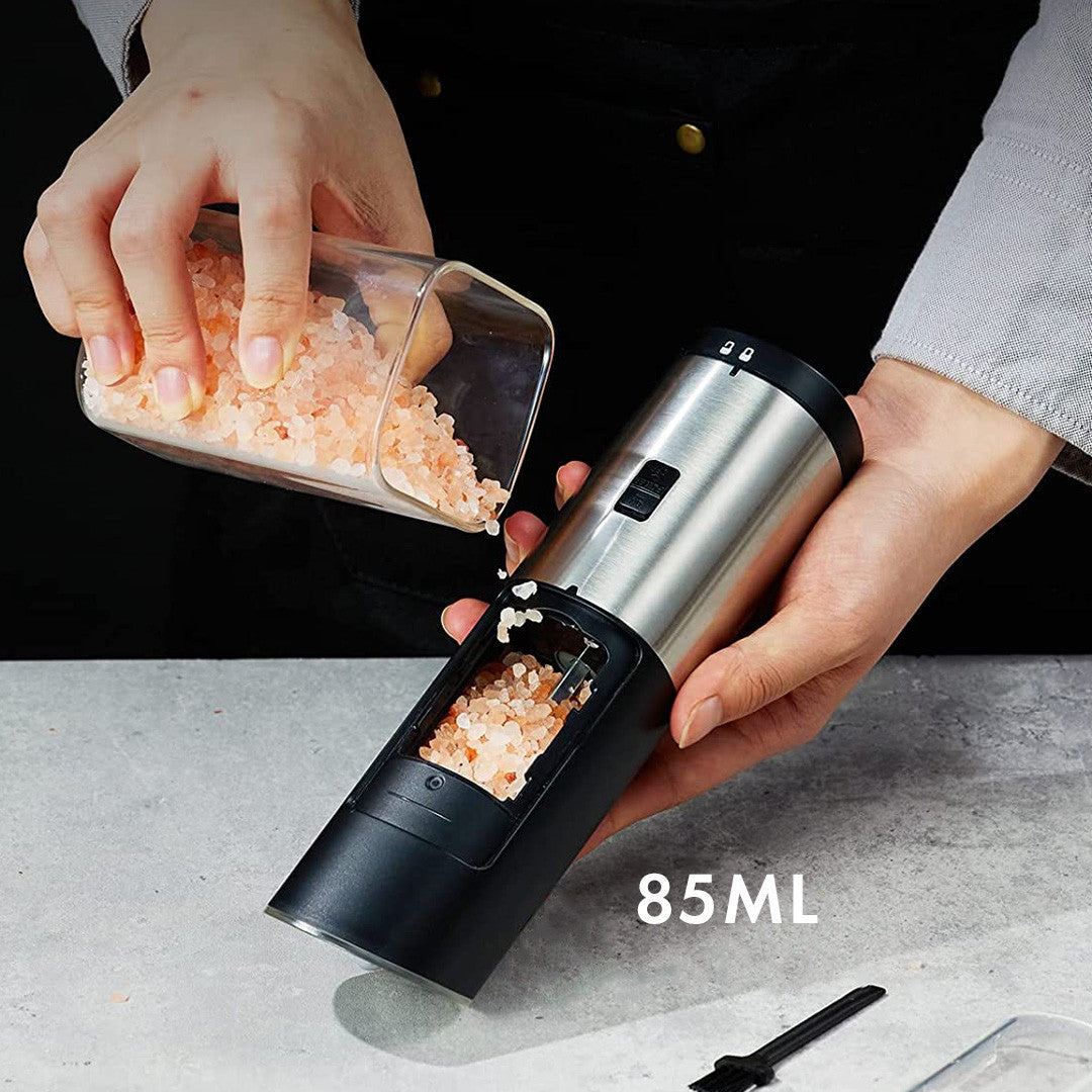 Moulin à sel et à poivre électrique alimenté batterie en acier bouton réglable
