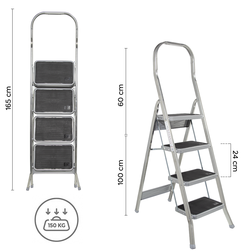 Échelle aluminium 4 marches SCAB 157cm art.761 Tabouret avec Crochet de Sécurité