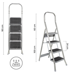 Échelle aluminium 4 marches SCAB 157cm art.761 Tabouret avec Crochet de Sécurité