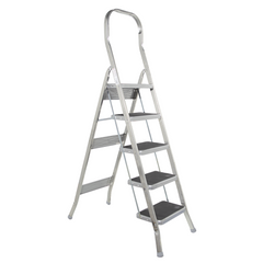 SCAB Échelle Aluminium 5 Marches 182cm art.762 Tabouret avec Crochet de Sécurité