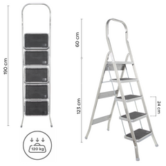 SCAB Échelle Aluminium 5 Marches 182cm art.762 Tabouret avec Crochet de Sécurité