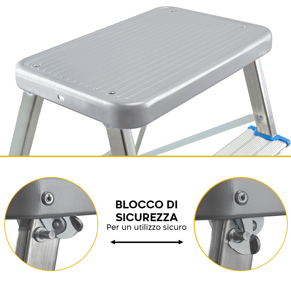 Tabouret 3 marches SCAB en aluminium H64cm art.850 avec crochet de sécurité