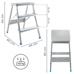 Tabouret 3 marches SCAB en aluminium H64cm art.850 avec crochet de sécurité