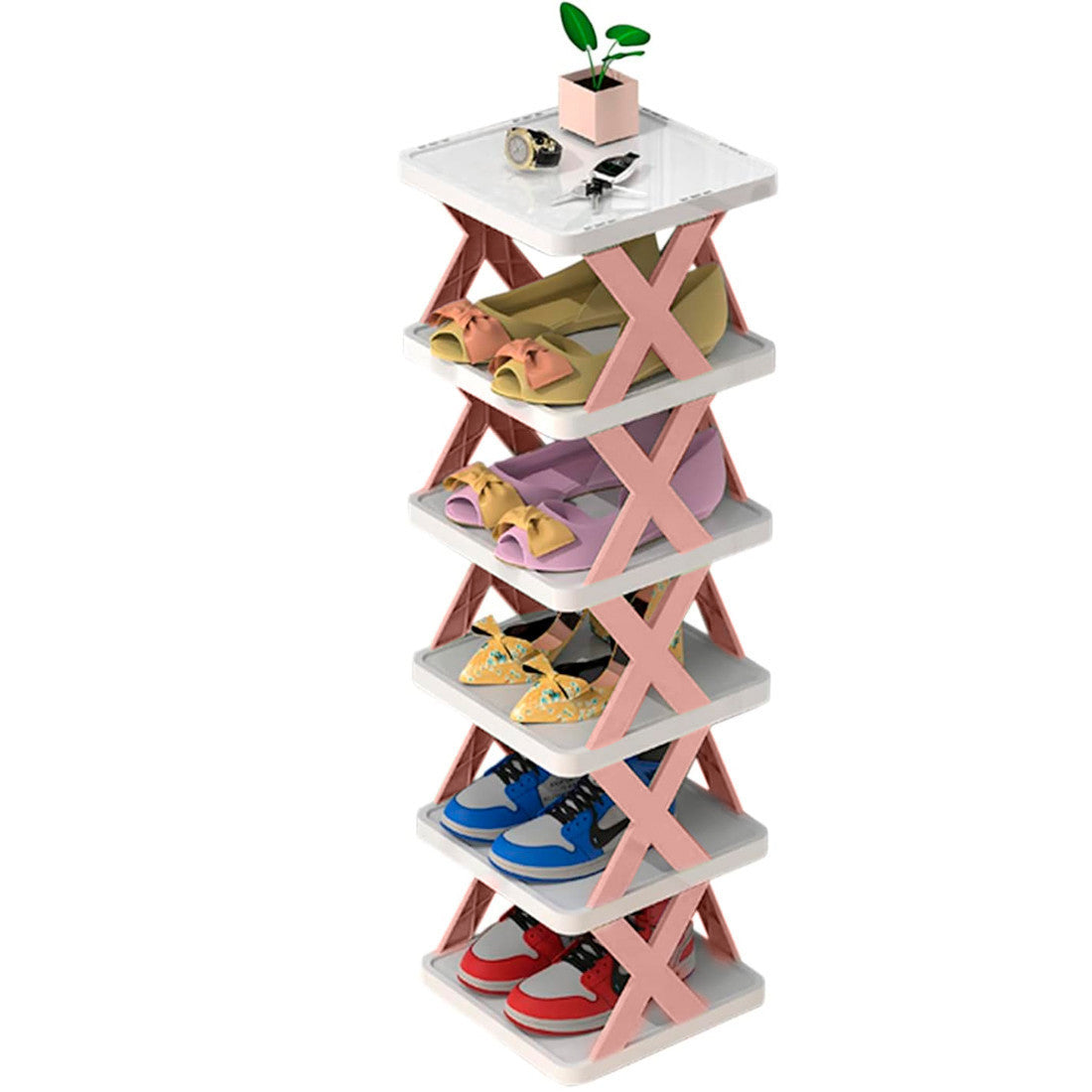 Étagère à chaussures 6 étagères de rangement Étagère modulaire H82 Gain d'espace