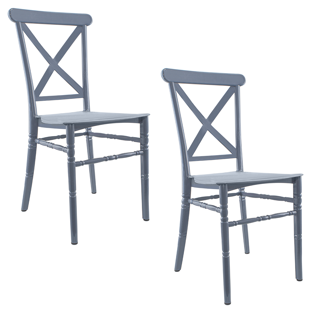 Set 2 chaises Sidney Grises polypropylène vintage pour restauration événements