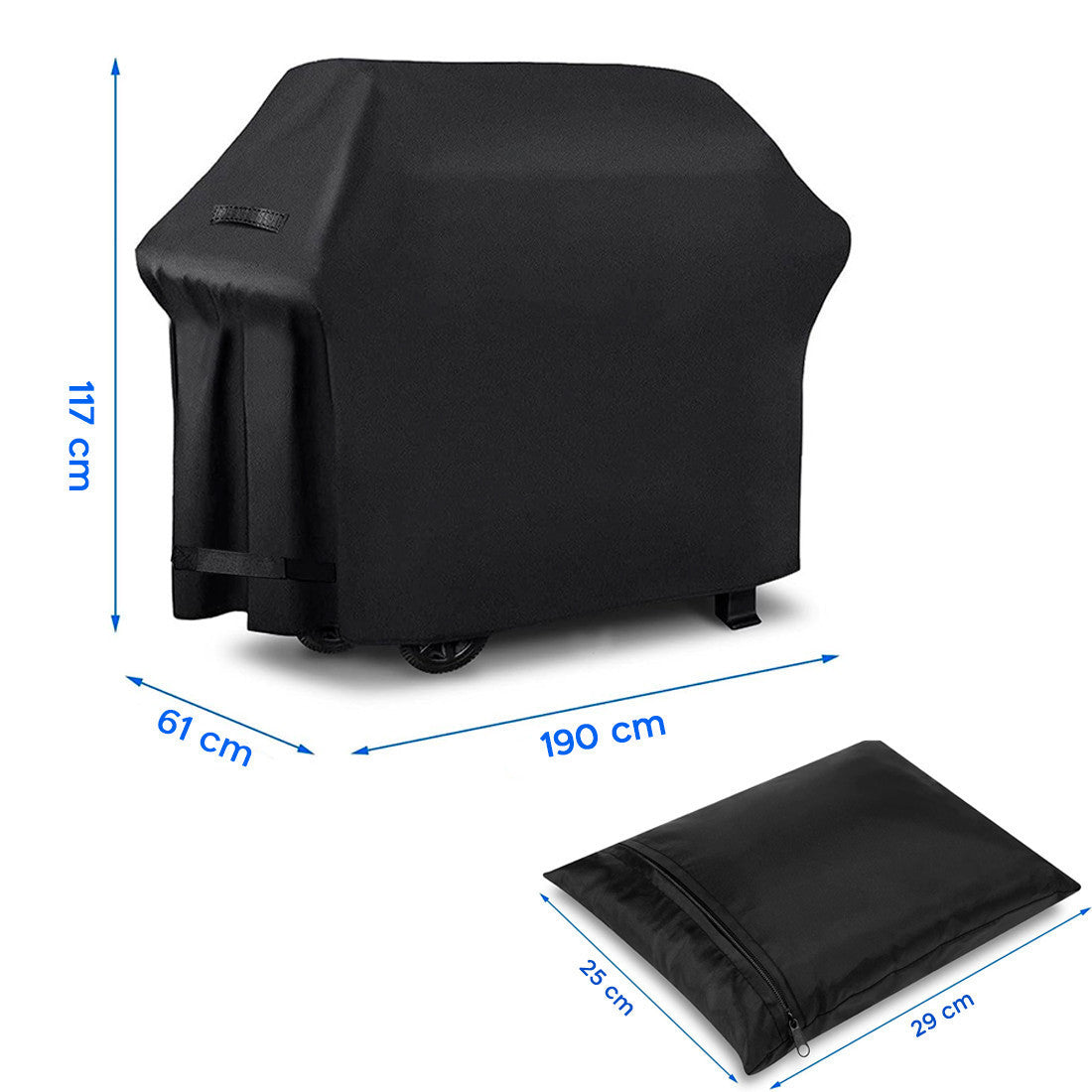 Housse imperméable pour barbecues jardin 190X71X117 noire avec fermeture velcro