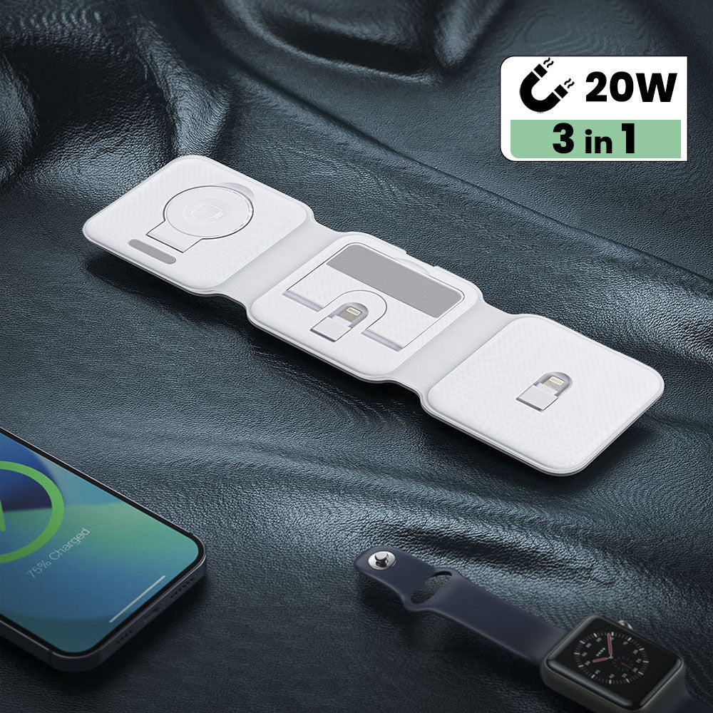 Base de charge magnétique 3 en 1 Chargeur sans fil pliable, deux couleurs