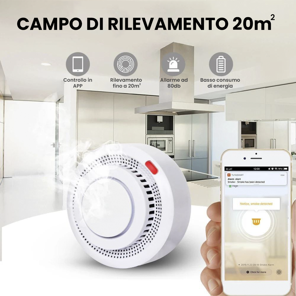 Détecteur fumée sans fil Contrôle via APP Alarme sonore intelligente Wi-Fi