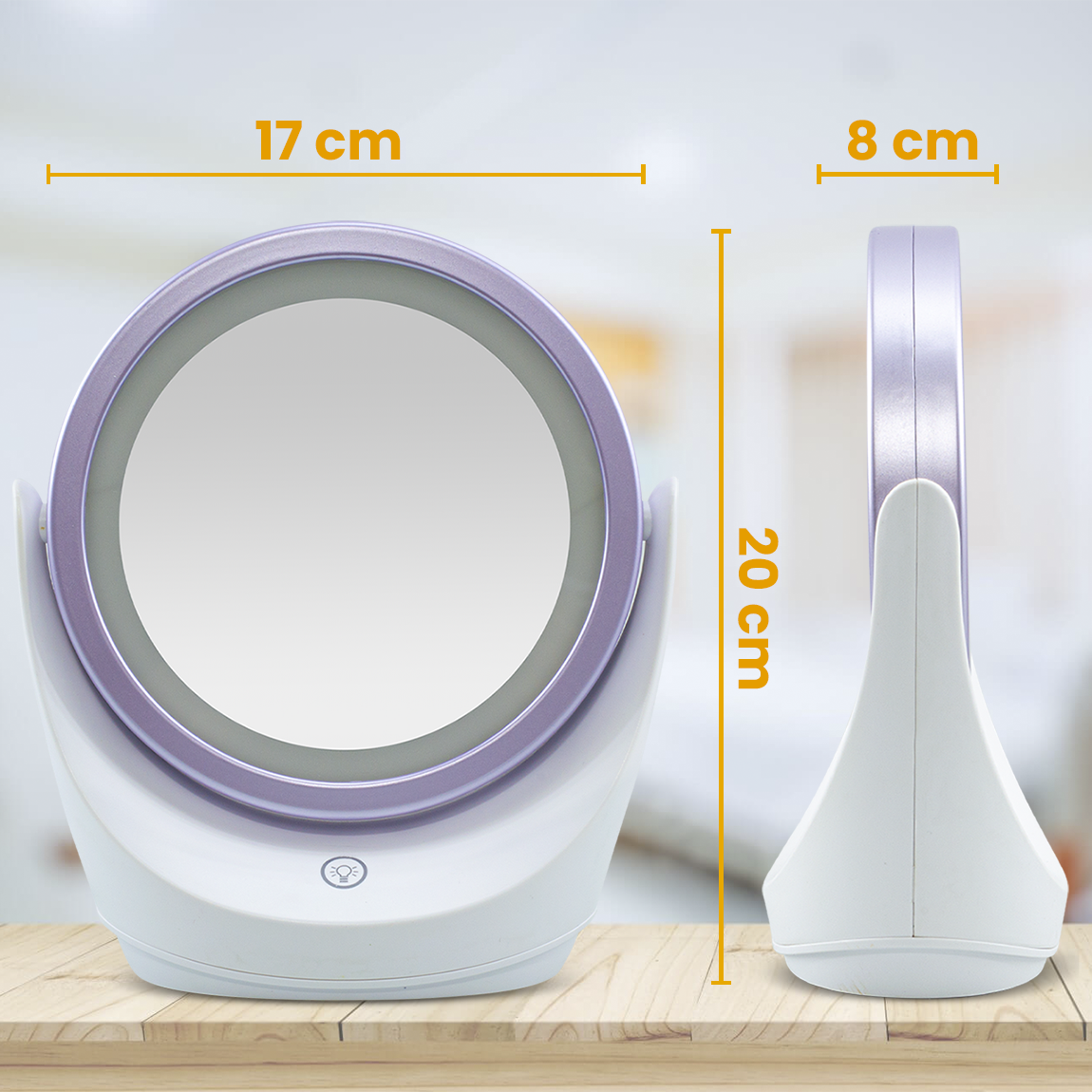Miroir de table avec zoom 5x, lumière LED, miroir cosmétique rotatif à 360°