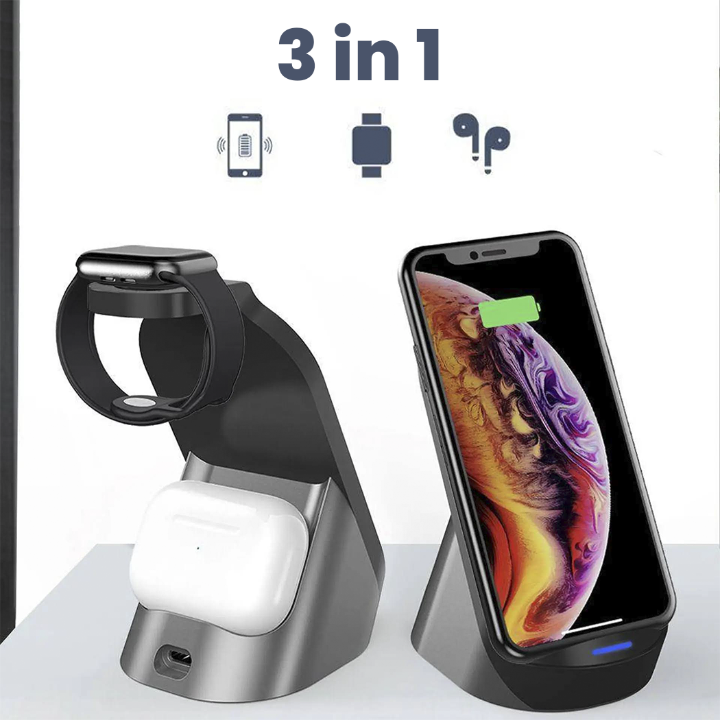 Chargeur sans fil magnétique 3 en 1 pour écouteurs, smartphone et smartwatch