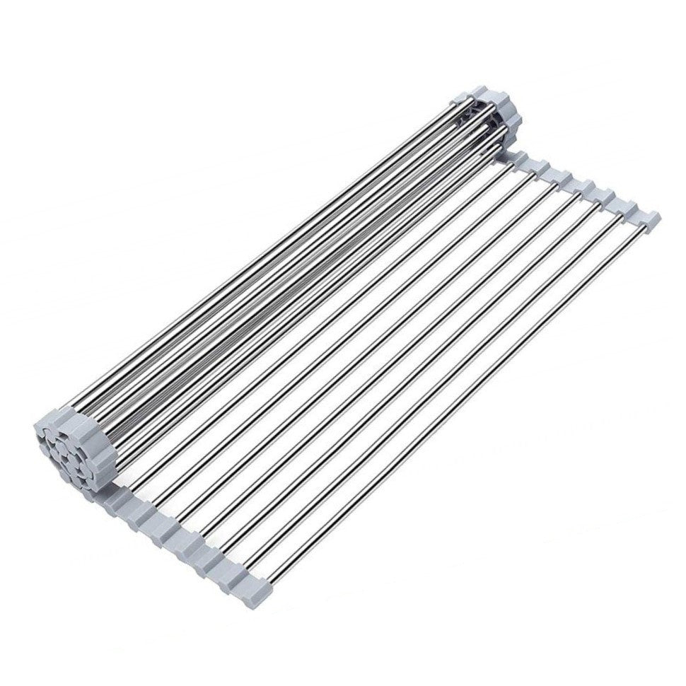 Égouttoir Pliable pour Évier Gain de Place en Acier Multifonction Gris 36x47.4cm