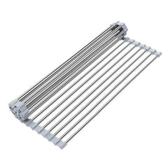 Égouttoir Pliable pour Évier Gain de Place en Acier Multifonction Gris 36x47.4cm