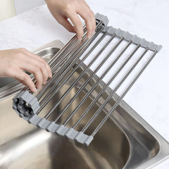 Égouttoir Pliable pour Évier Gain de Place en Acier Multifonction Gris 36x47.4cm