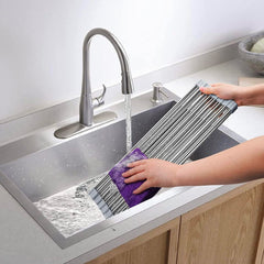 Égouttoir Pliable pour Évier Gain de Place en Acier Multifonction Gris 36x47.4cm
