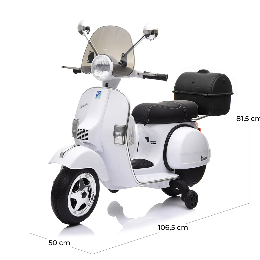 Piaggio Vespa PX 150 Full Electrique 12V pour Enfant avec coffre et paravent MP3