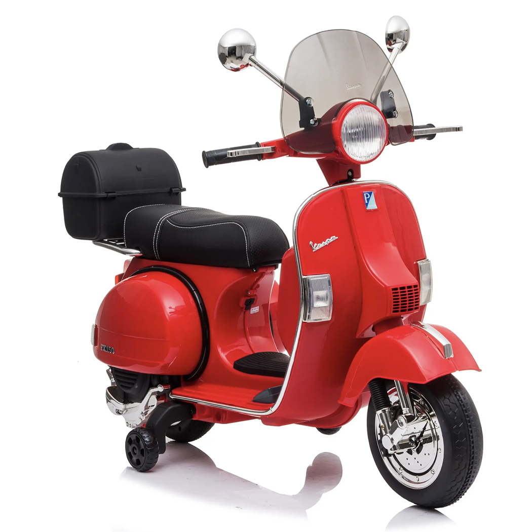 Piaggio Vespa PX 150 Full Electrique 12V pour Enfant avec coffre et paravent MP3
