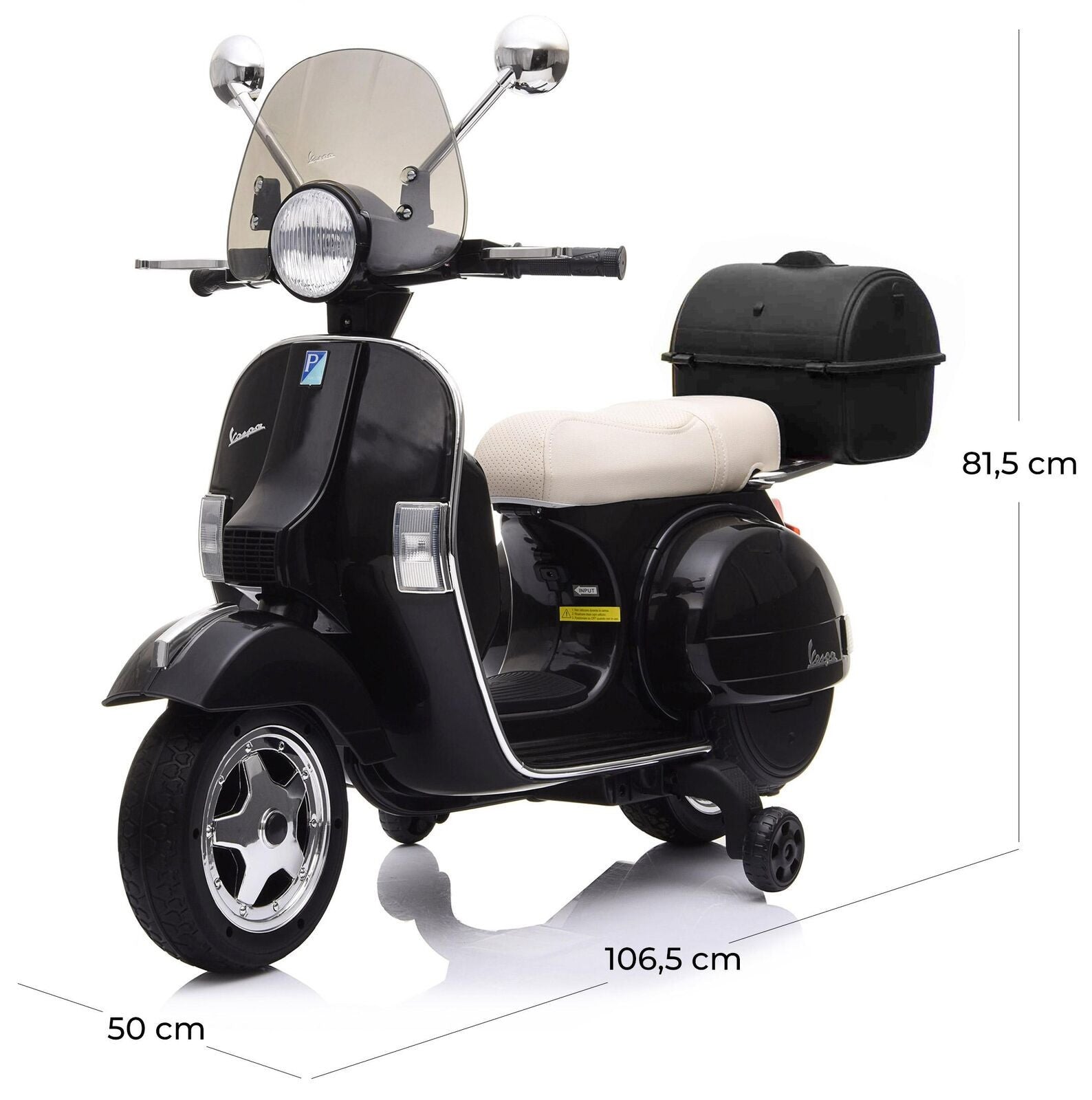 Piaggio Vespa PX 150 Full Electrique 12V pour Enfant avec coffre et paravent MP3