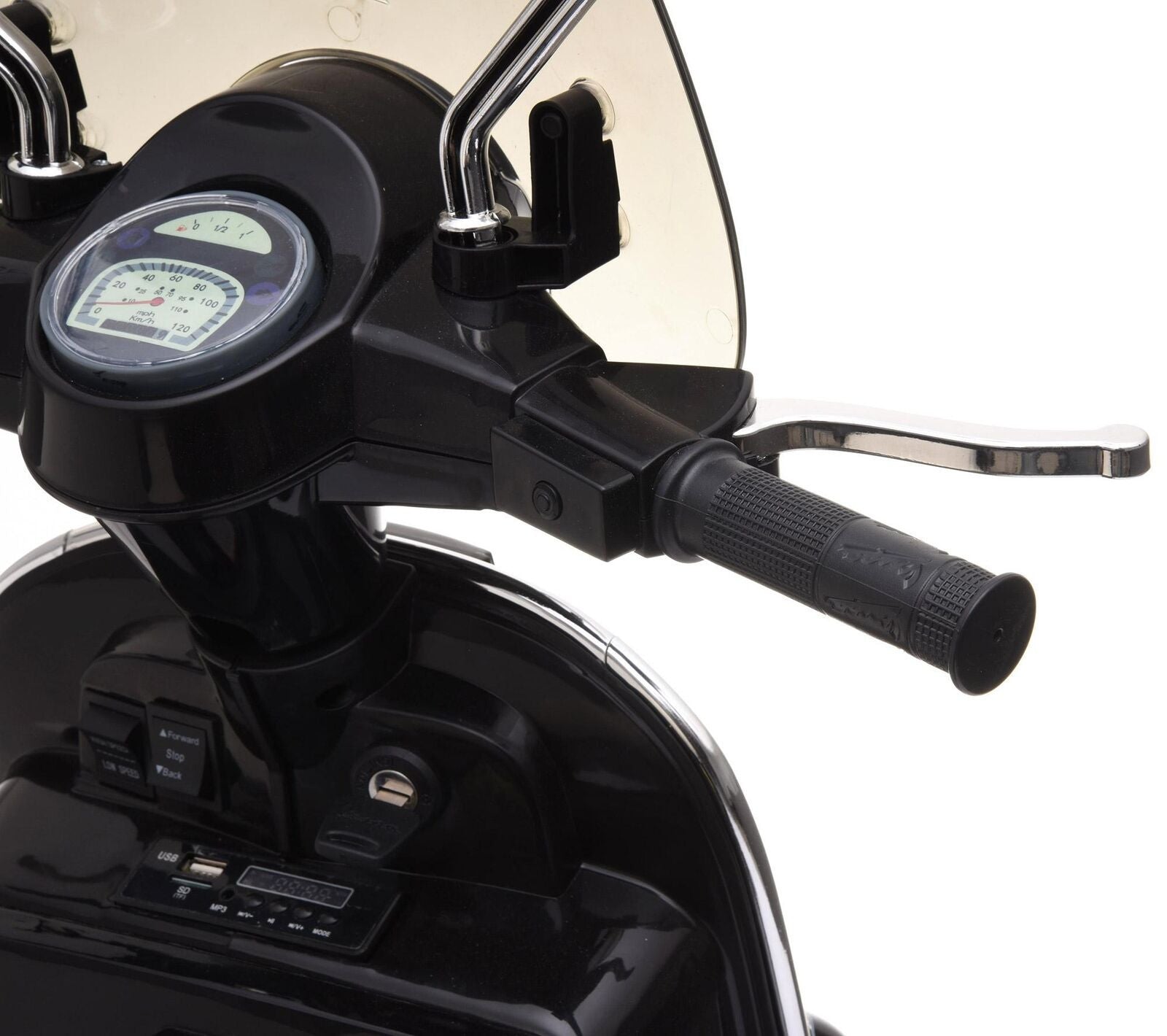 Piaggio Vespa PX 150 Full Electrique 12V pour Enfant avec coffre et paravent MP3
