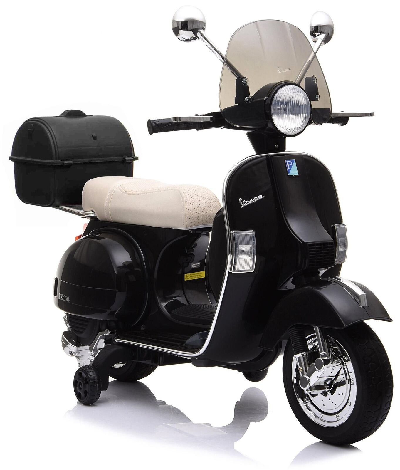 Piaggio Vespa PX 150 Full Electrique 12V pour Enfant avec coffre et paravent MP3
