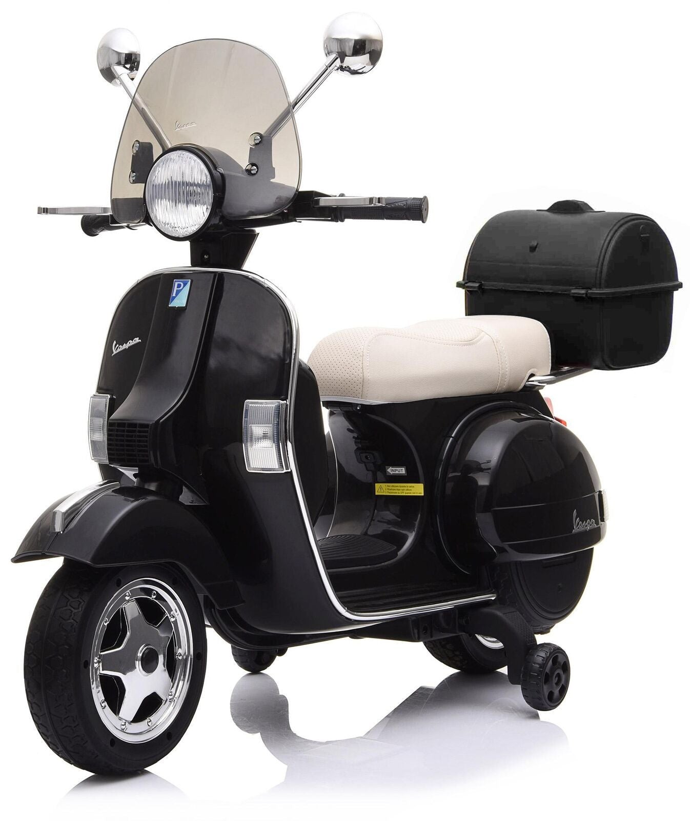 Piaggio Vespa PX 150 Full Electrique 12V pour Enfant avec coffre et paravent MP3