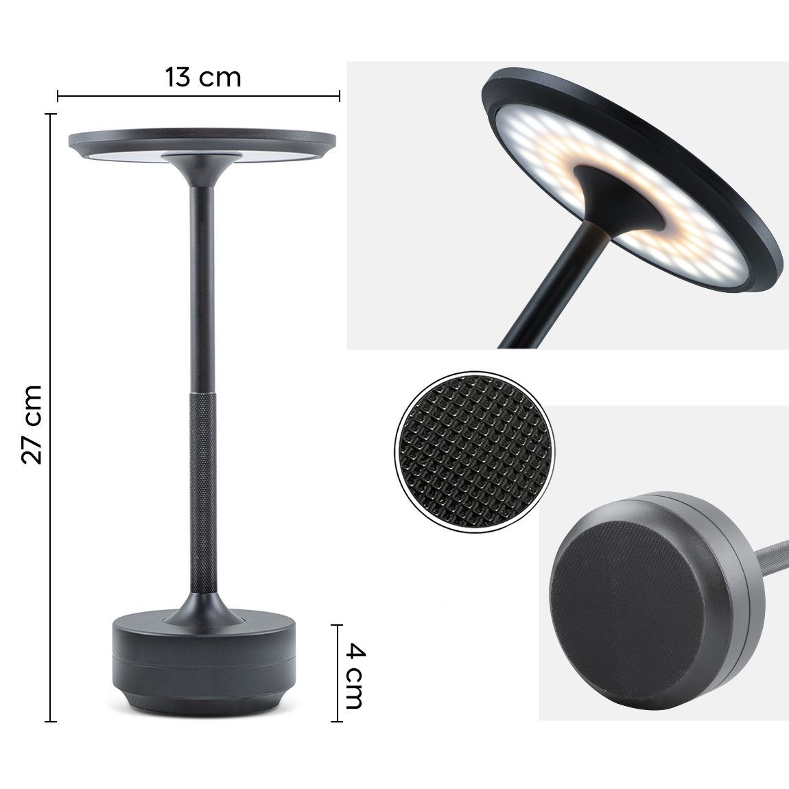 Lampe de Table 5W Rechargeable Contrôle Tactile LED Réglable Design en Aluminium