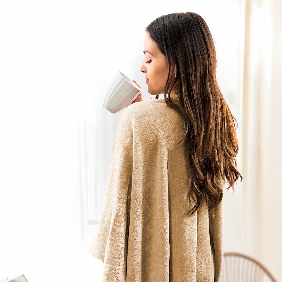 Châle avec cordon pour femme doux chaud pour l'hiver à la maison taille unique