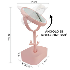 Miroir cosmétique lumière LED rechargeable pour table B0257 avec porte-bijoux