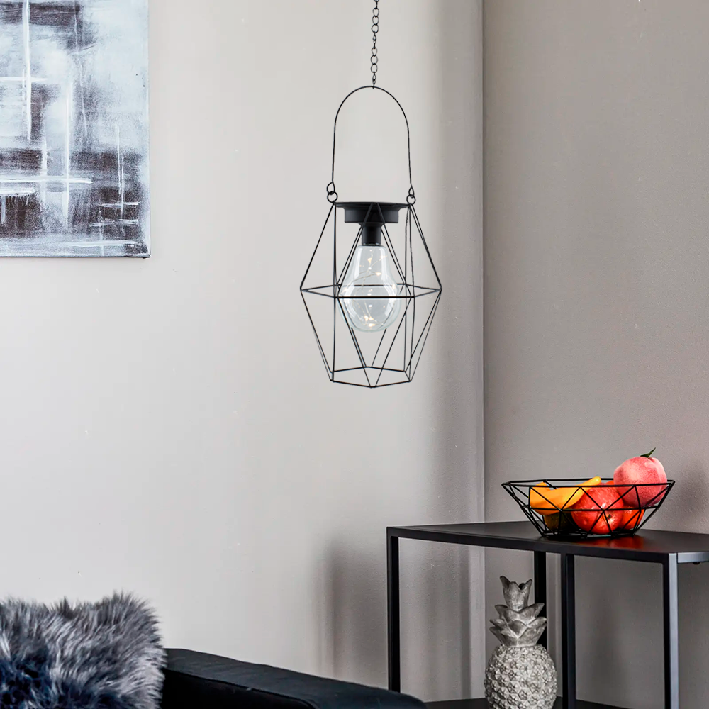Lanterne extérieure avec mini-lumières LED à pile - Lampe suspendue factice