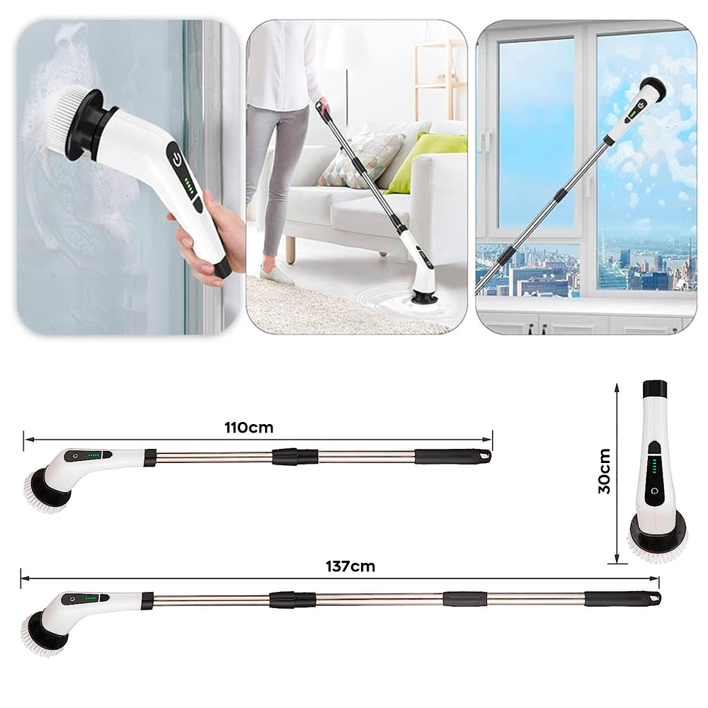 Brosse Électrique Rotative Sans Fil 3 en 1 pour Surfaces avec 3 Têtes