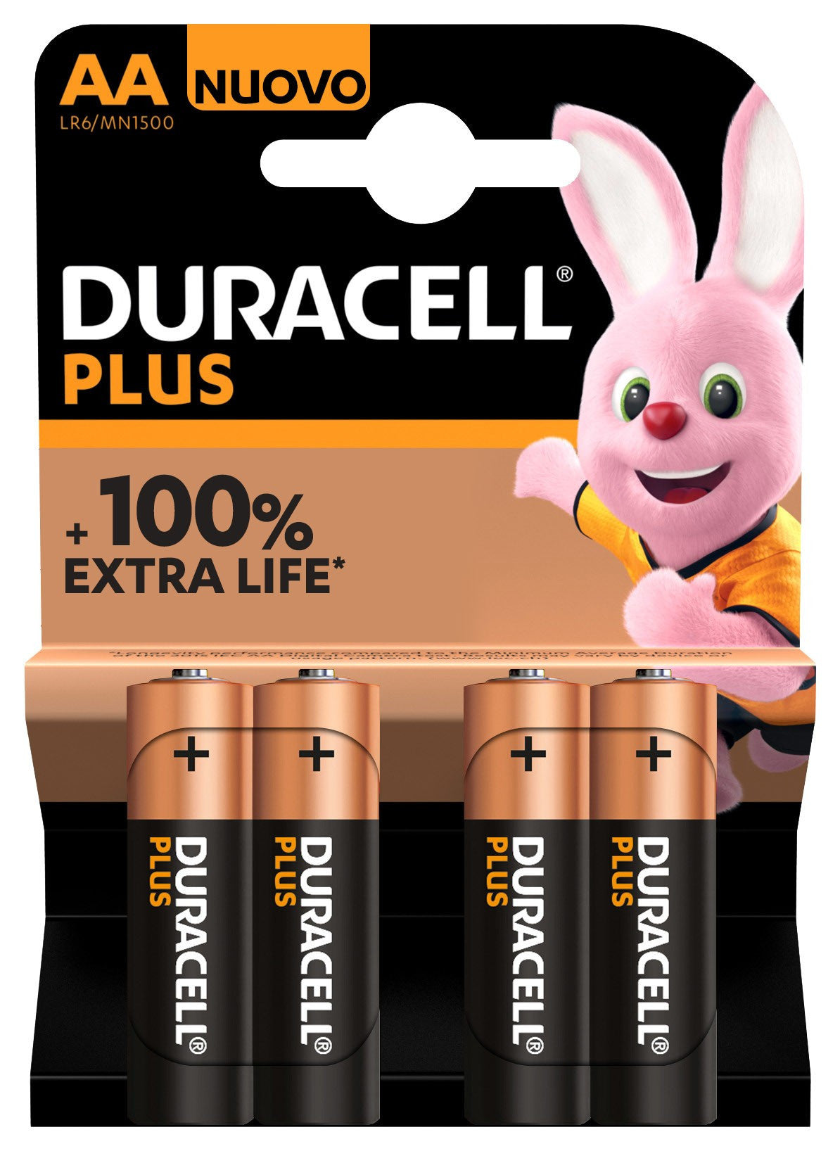 Pack de 4 piles Duracell Plus AA 100 % Extra Life Piles alcalines